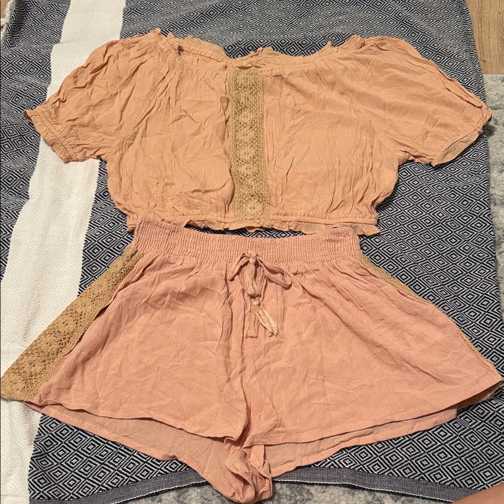 Apricot Two-Piece Cropped Set